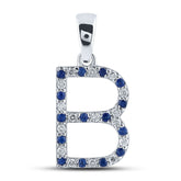 1/8CT-DIA 1/8CTW-BLUE SAPP NATURAL GEM INITIAL "B" PENDANT